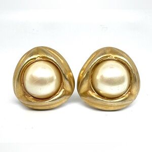 Vintage Gold Tone Faux Pear Statement Earrings